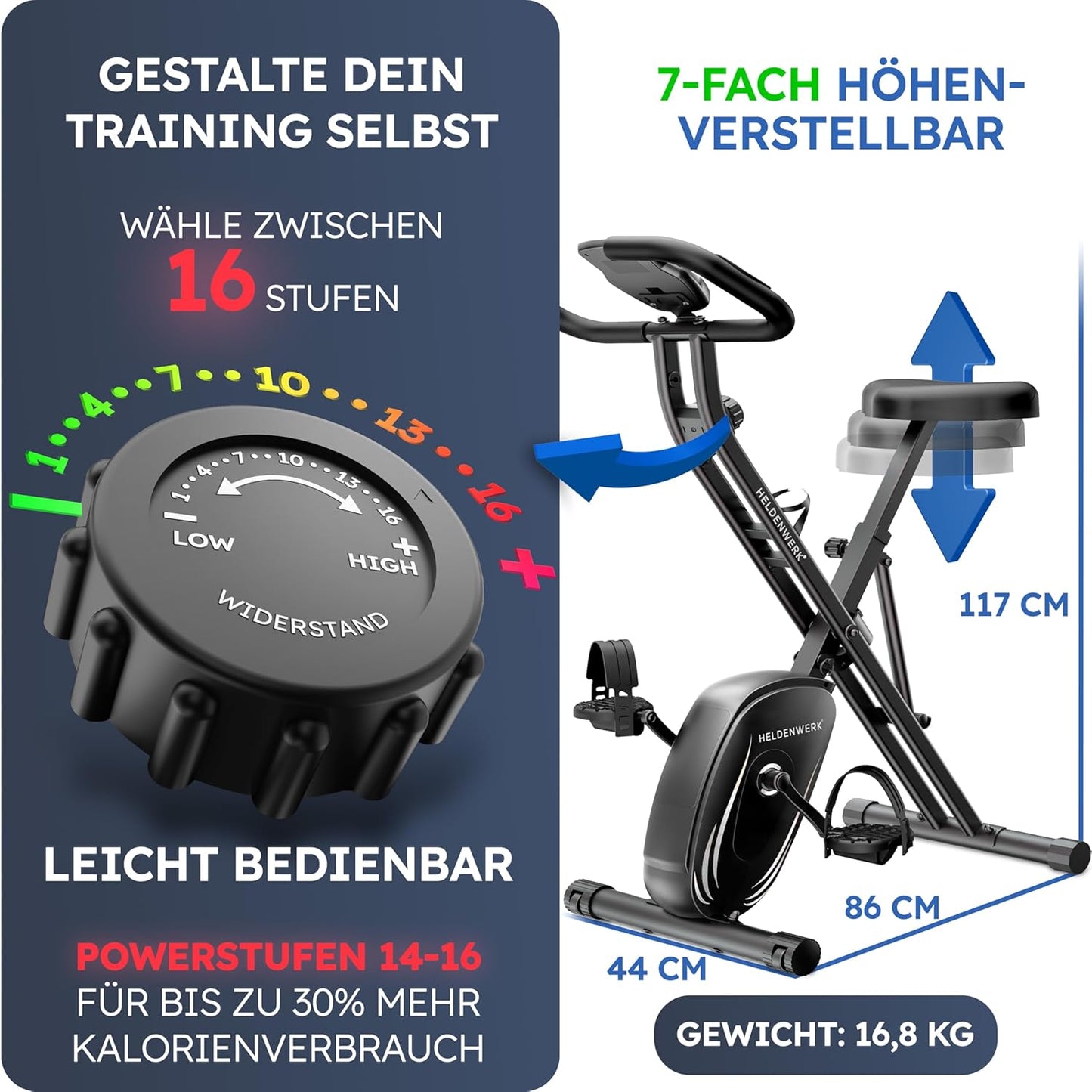 Heldenwerk Hometrainer - Inklapbaar - tot 150KG belastbaar - Zwart
