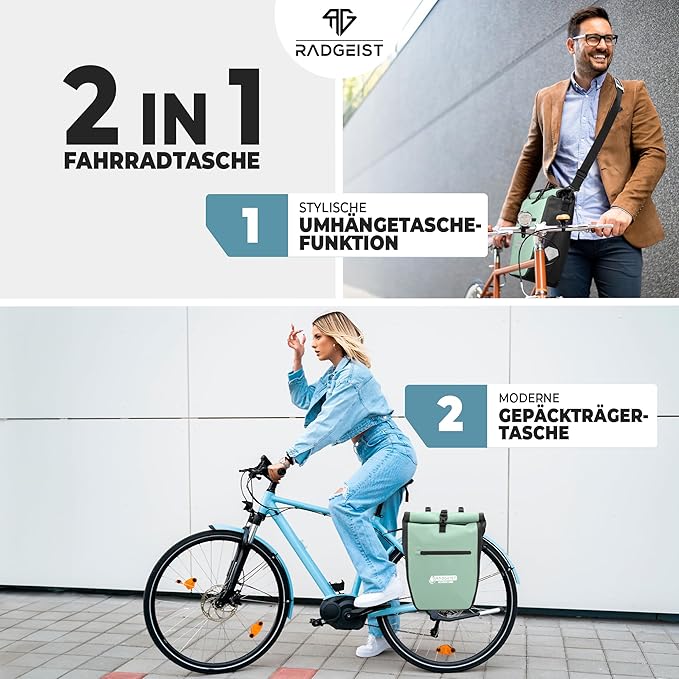 RADGEIST fietstas voor fietsdrager - 20 L - Waterdicht - Reflectoren - Mint