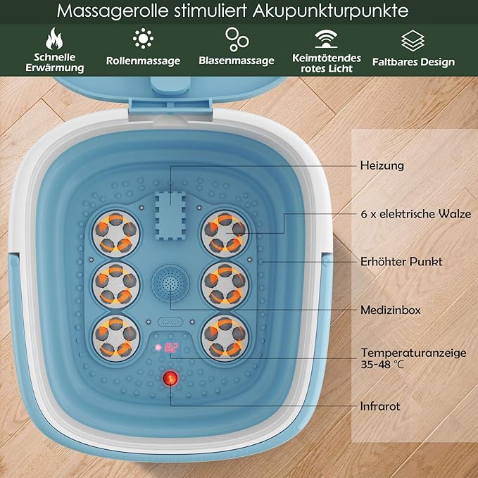 Coast voetbadmassage -apparaat opvouwbaar met afstandsbediening voetbad whirlpool 42 x 40 x 24 cm blauw