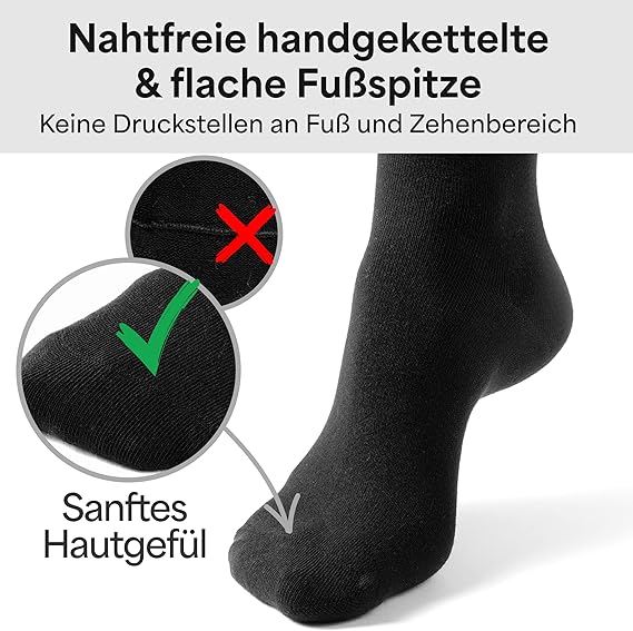 HELDENWERK Diabetische sokken voor heren en dames, 10 paar, diabetici-sokken zonder elastische band en naad van 97% katoen, extra brede gezondheidssokken met comfortabele band - Maat 47-50 - Zwart