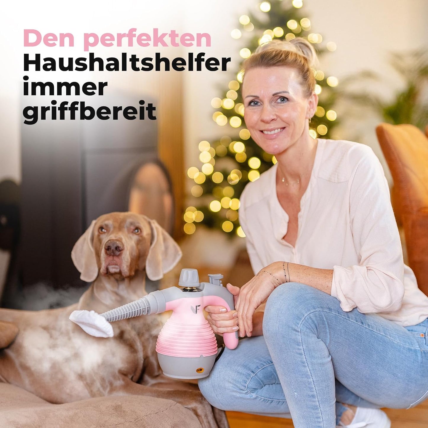 Neighbour's Friend Handdampfreiniger Rosa – Krachtige stoomreiniger met 350ml tank, stoomregulering & accessoires voor huis, ramen, meubels & meer
