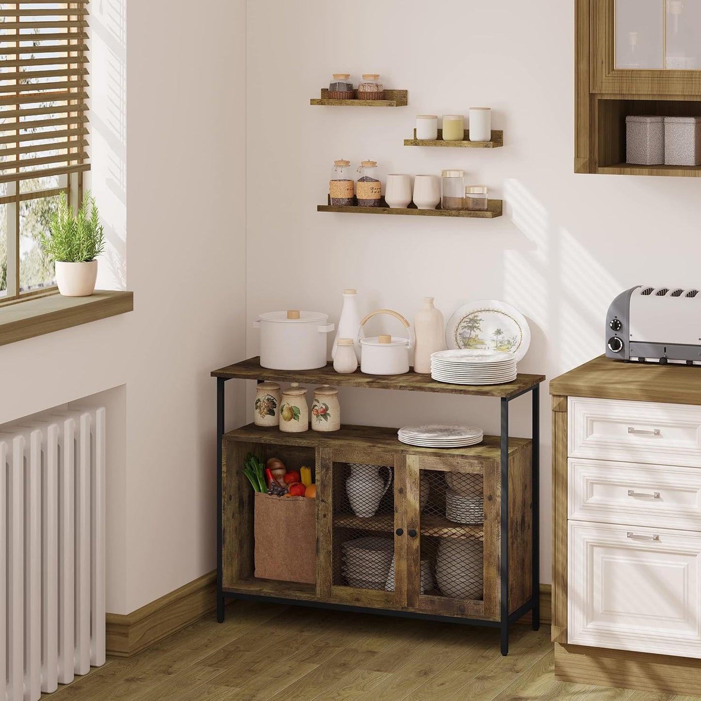Woltu RG9491HOV Wandplanken Set van 3 - 60 x 10 x 5 cm - Vintage Bruin - Zwevende Fotoplanken met Opstaande Rand