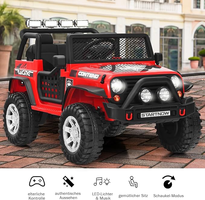 Coast Elektrische Kinderauto 12V – met Afstandsbediening, Muziek en USB 114,5 x 72 x 74 cm – Rood