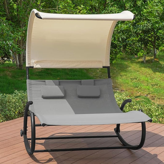 SoBuy Zonnedek 2-zits schommelstoel - 300kg - 140x184x180cm - Beige/Grijs