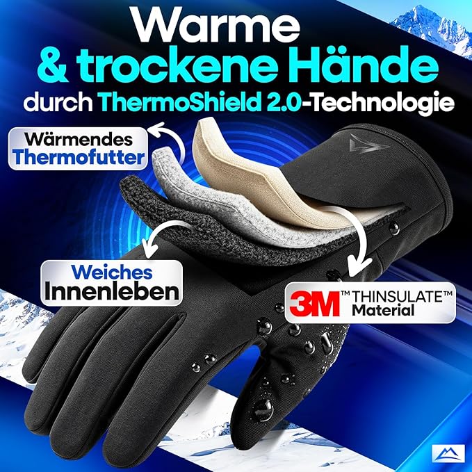 Nextcover® Winter fietshandschoenen heren & dames met ThermoShield 2.0 I Unisex winter fietshandschoenen in maten S-XXL I Warme & waterdichte thermo fietshandschoenen winter waterproof