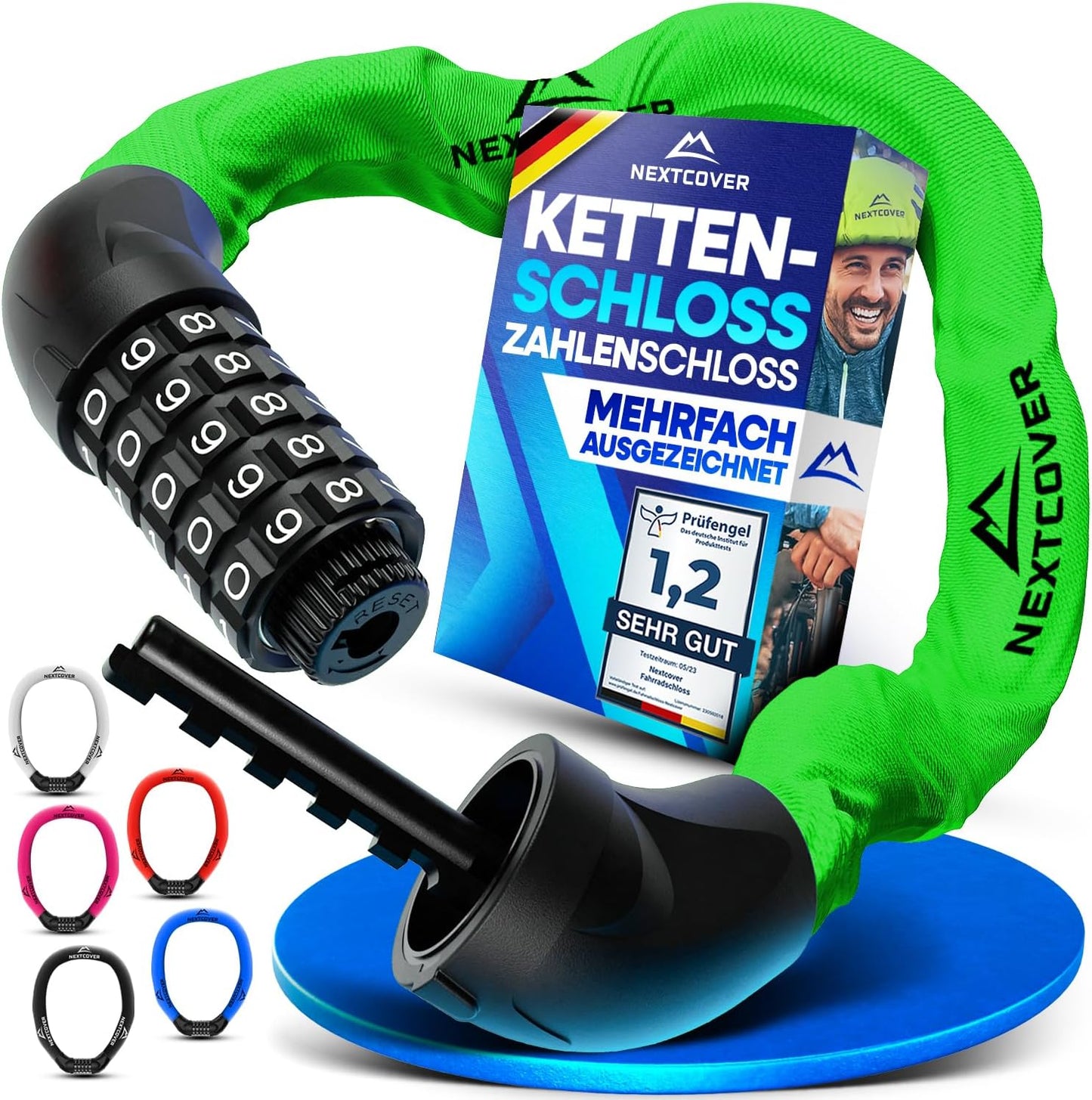 NEXTCOVER® Fietsslot LockOne met sleutel - hoge veiligheid - robuust & duurzaam - 3 sleutels - Groen