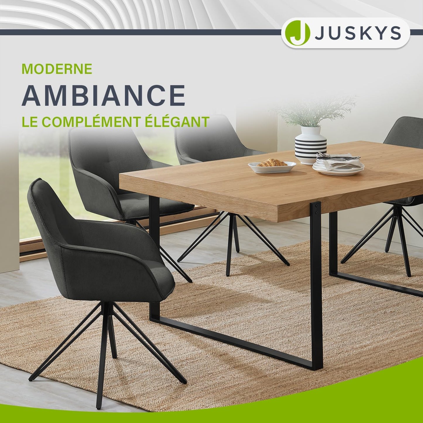 Juskys Eetkamerstoel Met Armleuning - 120 Kg Draagvermogen - 61 x 57 x 85 cm - Lichtgrijs