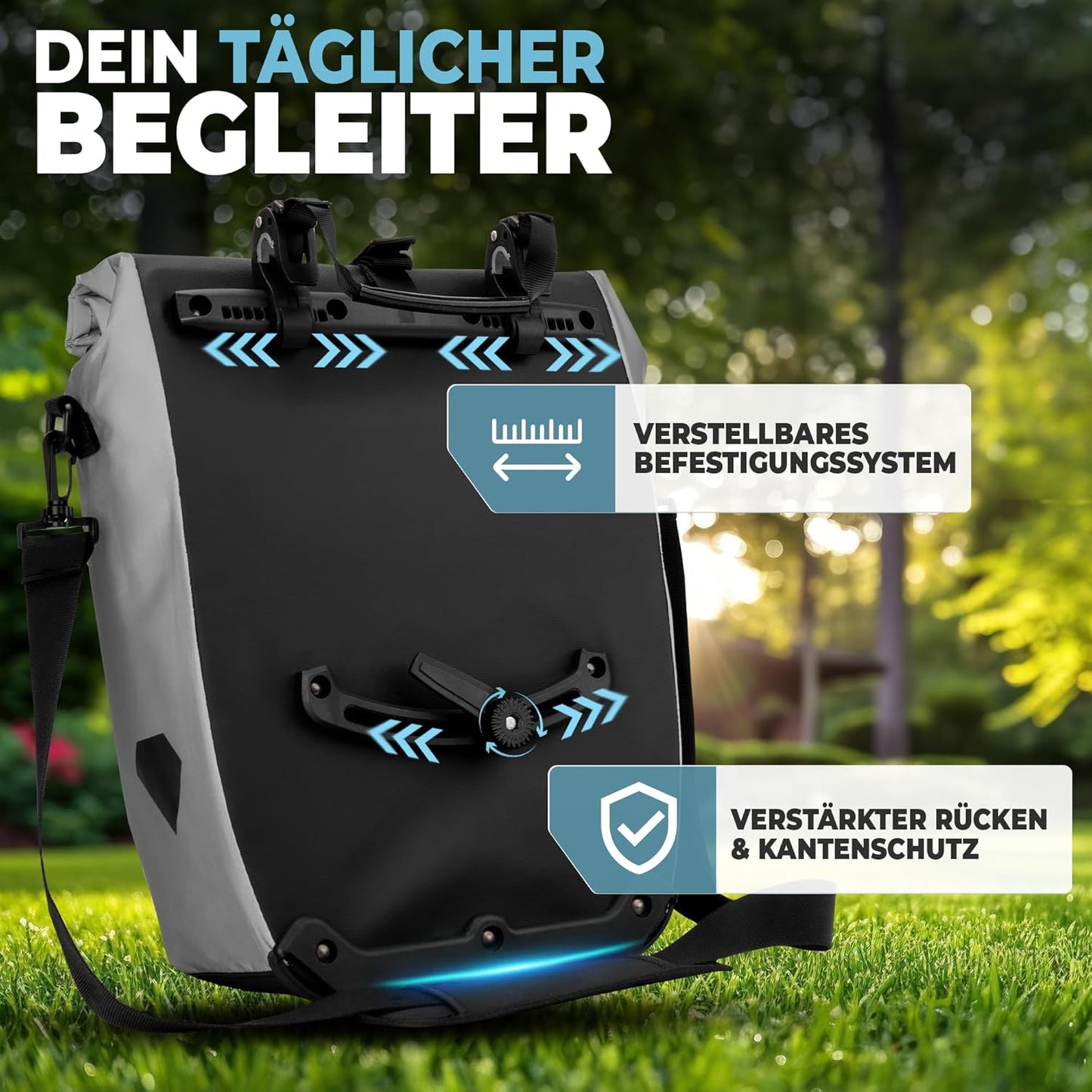 RADGEIST Fietstas voor bagagedrager - Tas voor fietsbagagedrager - Bagagedraagtas waterdichte schoudertas (Reflective 20L, Single)