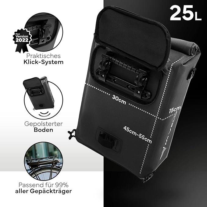 MIVELO 3-in-1 Fietstas – Bagagedragertas, Rugzak & Schoudertas – 25L – Waterdicht & PVC-vrij – Afneembare Laptoptas – Zwart