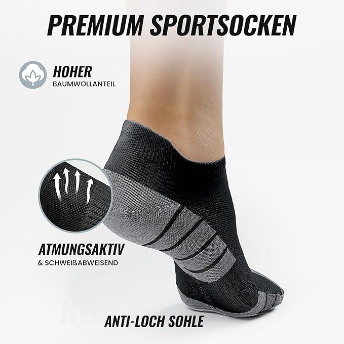 Heldenwerk Sneakersokken voor dames en heren 10 paar - Korte sportsokken met ademend katoen - Unisex hardloopsokkenset - Maat 43-46