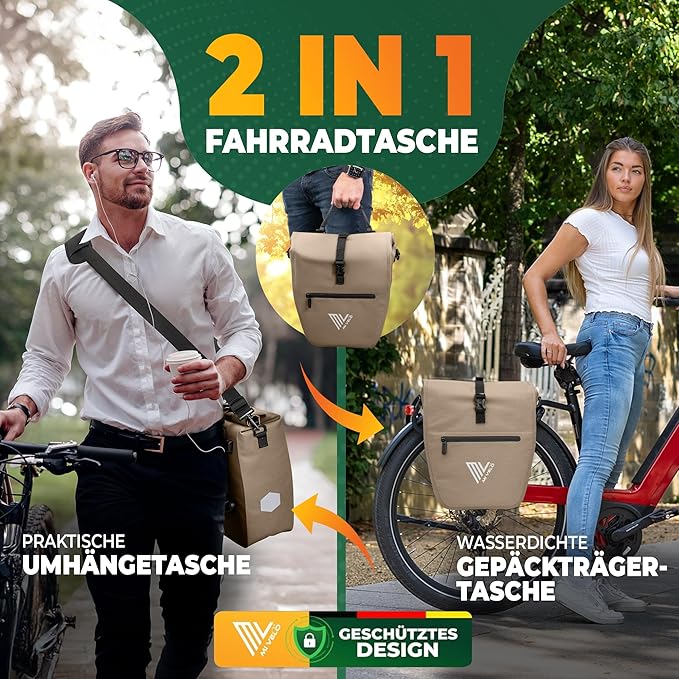 MIVELO Fietstas – Waterdicht & Incl. Schouderriem – 20 liter – Sandbeige
