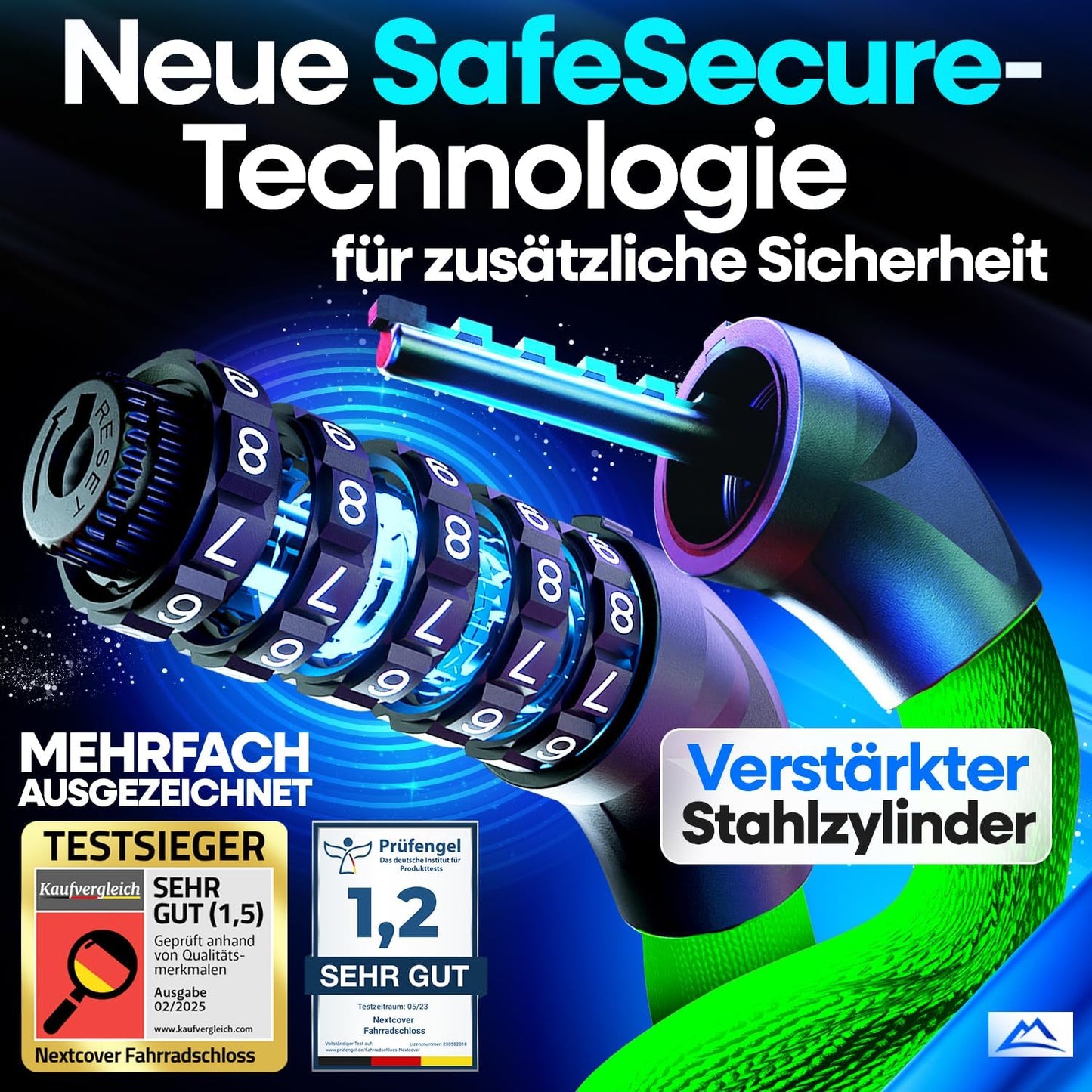 NEXTCOVER® Fietsslot LockOne met sleutel - hoge veiligheid - robuust & duurzaam - 3 sleutels - Groen
