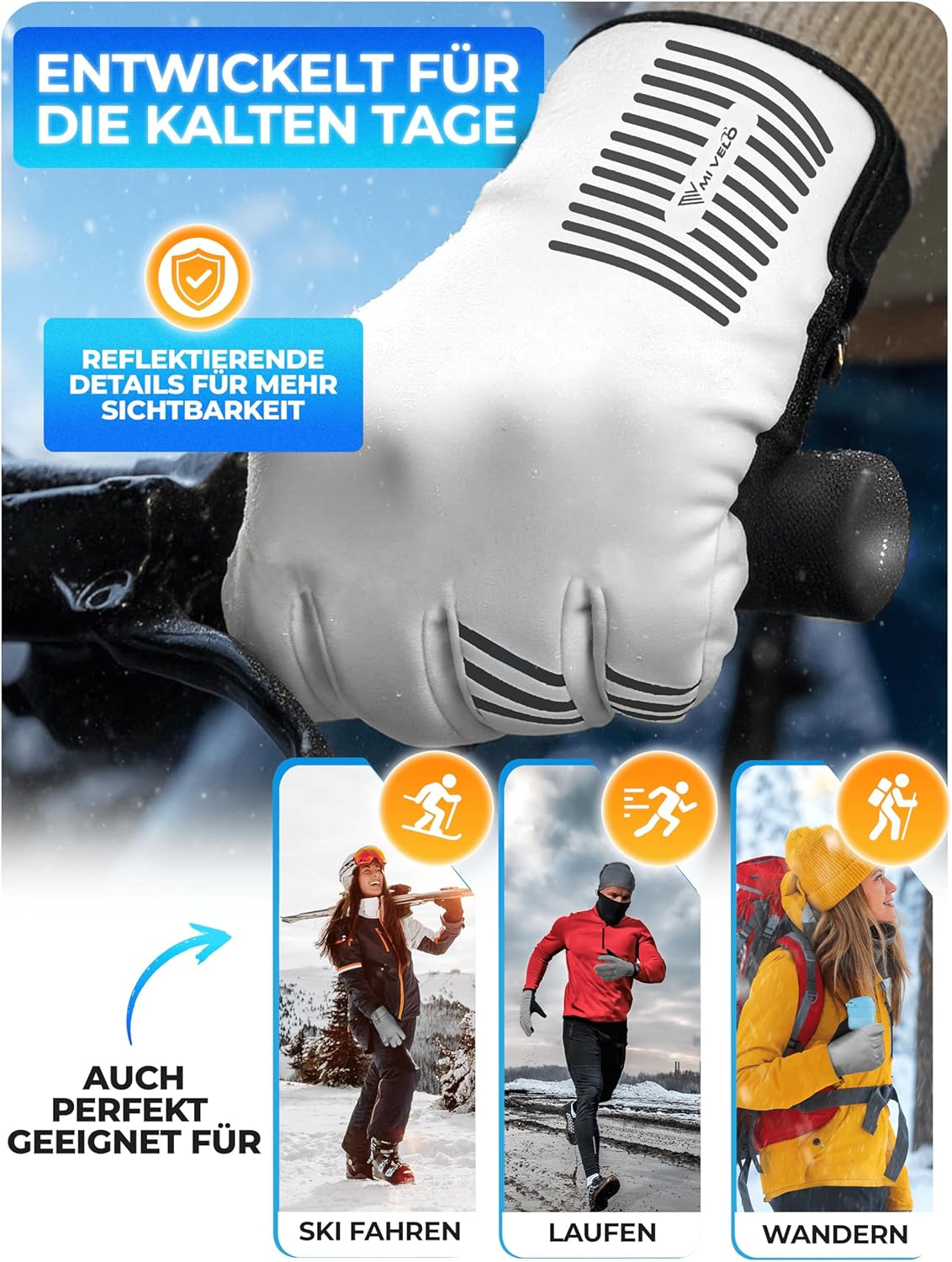 Mivelo Winterhandschoenen - Wind- & Waterdicht - Warm - Touchscreen & Antislip - Volledig Reflecterend - Maat M