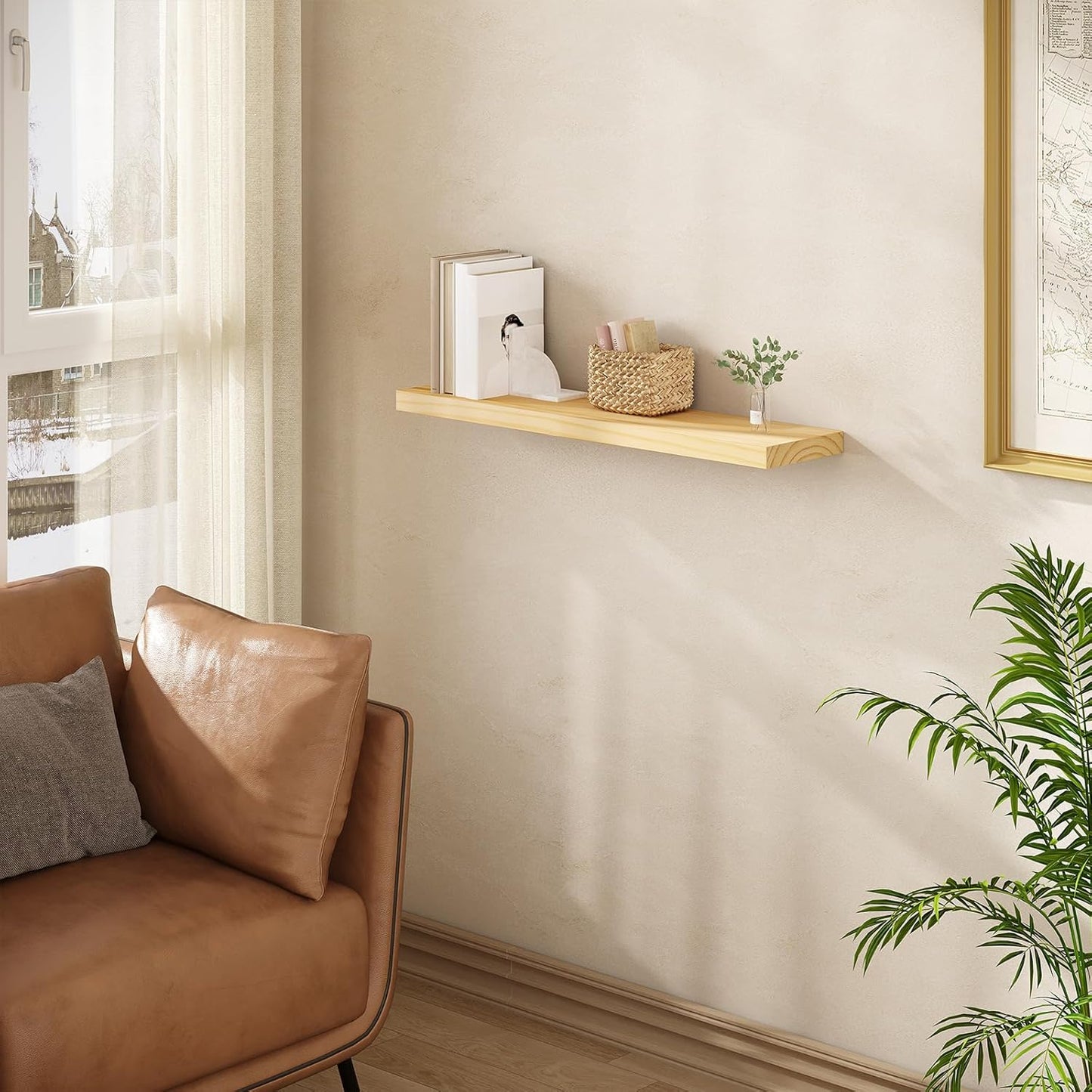 eSituro Houten Wandplank - Zwevende Muurplank met Onzichtbare Bevestiging - Houtlook - 50 x 19 x 3,5 cm