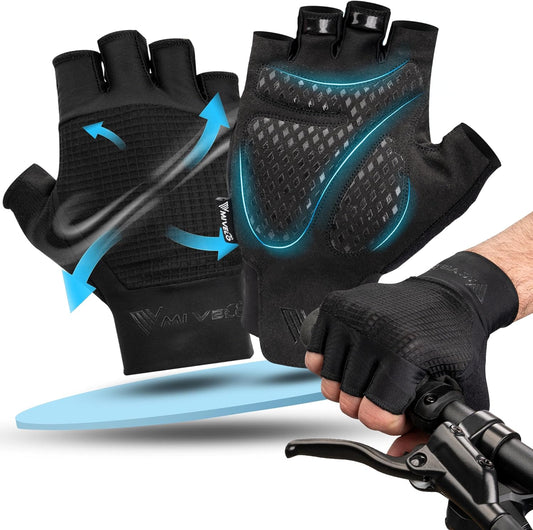 MIVELO Gevoerde Fietshandschoenen - Zomermodel - Ademend en Vingerloos - Sterke Grip - Zwart - Maat L