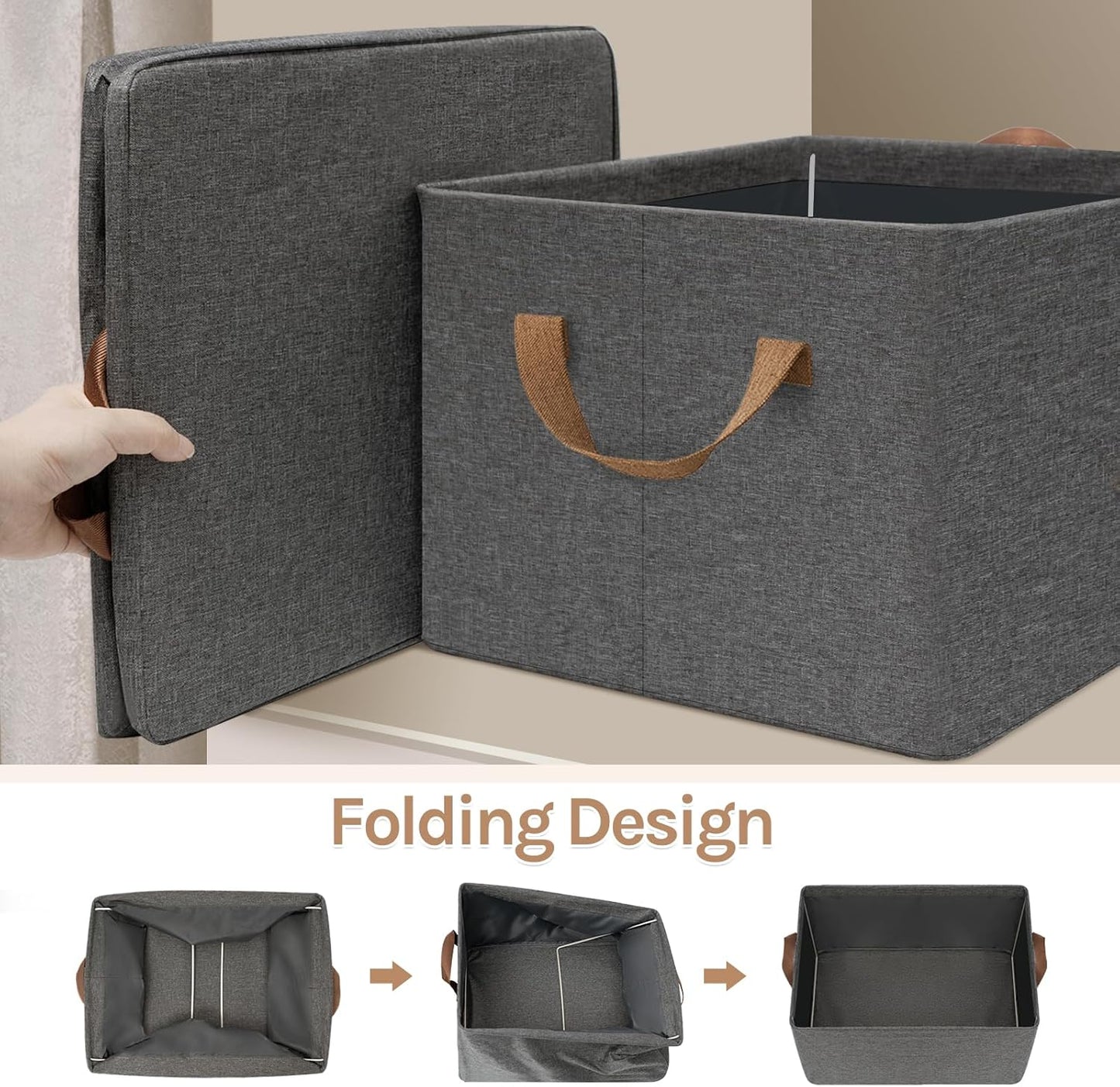 Woltu Opvouwbare Opbergboxen Set van 5 - Grijs - 47 x 35 x 30 cm - Stapelbare Stoffen Opbergkubussen met Handgrepen
