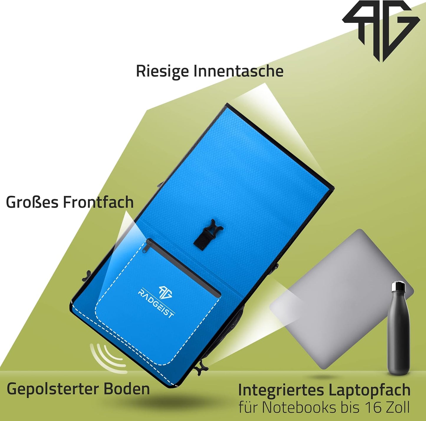 RADGEIST 3in1 fietstas voor bagagedrager - fietsrugzak - draagtas - schoudertas - met laptopvak - waterdicht - 25L - blauw