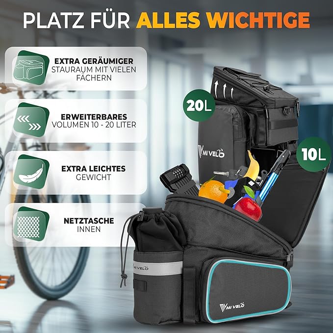 MIVELO Fietstas – Waterdicht & Reflecterend – 20 liter – Zwart Reflecterend