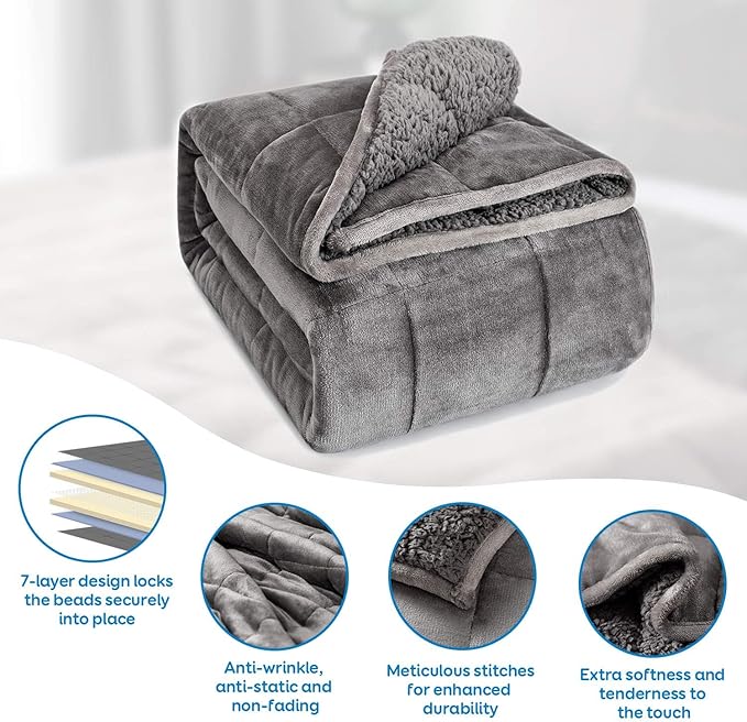 Cottonblue Verzwaringsdeken Grijs – 6,8 kg – Sherpa Fleece Deken 122 x 183 cm