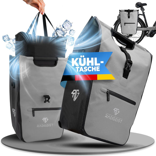 RADGEIST fietstas voor bagagedrager I fietstas shopper met uitneembare koeltas I boodschappentas & boodschappendraagtas 22-28 liter - grijs