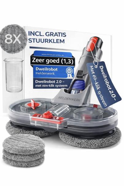 HELDENWERK Dweilopzetstuk voor Dyson V6 stofzuiger, Dyson accessoires, dweilopzetstuk, elektrische vloerwisser met watertank, vulreservoir en 8 wasbare mops
