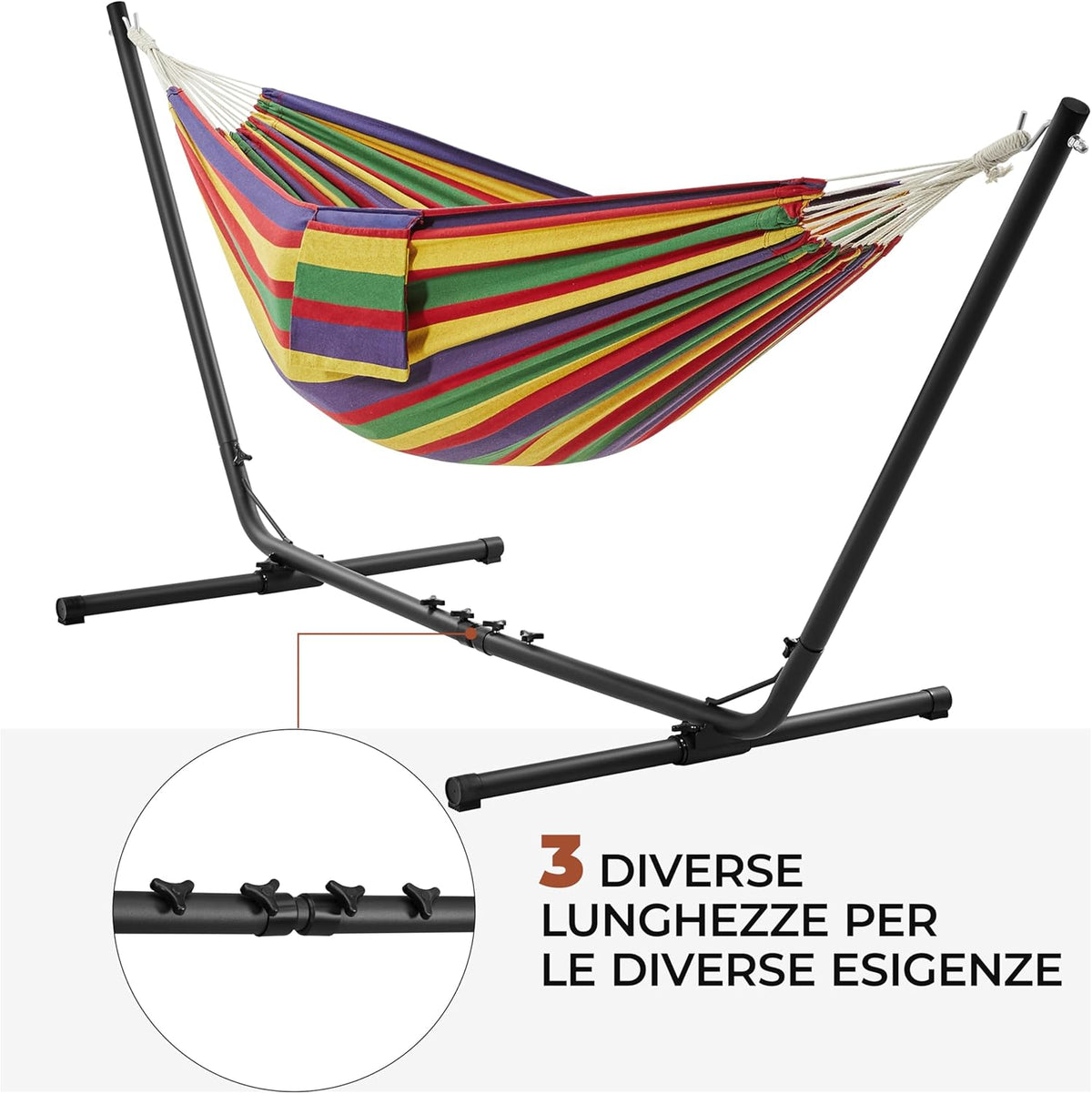 Yaheetech Hangmat met Standaard 294–314 cm – Regenboogstrepen – Verstelbare 2-Persoons Tuinhangmat met Draagtas tot 205 kg