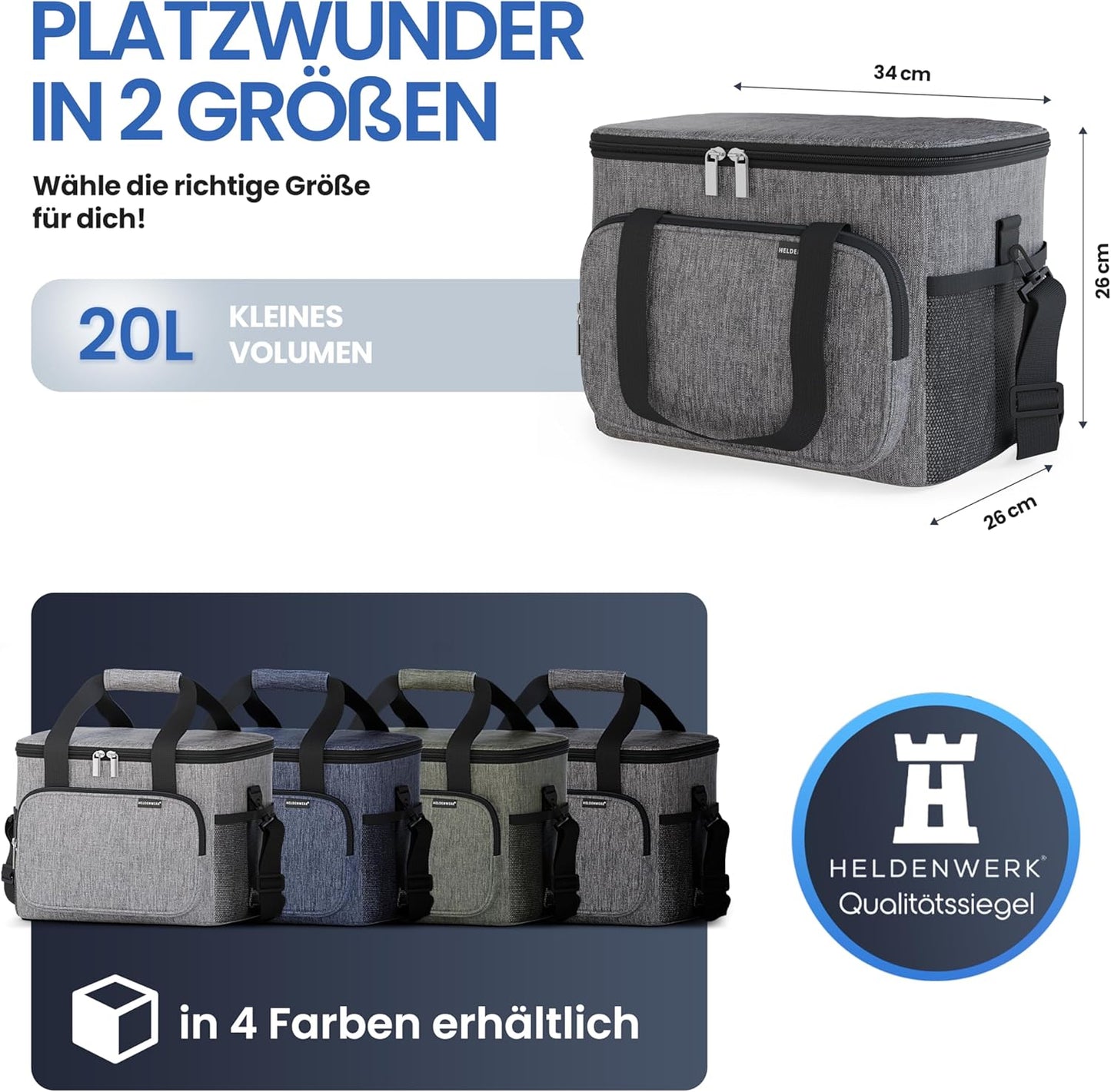 HELDENWERK Opvouwbare Koeltas 20L – Geïsoleerde Koelbox – Lekvrij & Waterdicht – Thermische Picknick- en Lunchtas - Donkergrijs