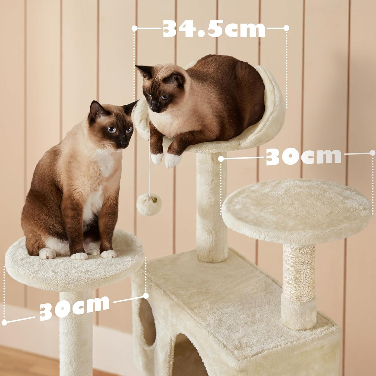 Yaheetech Kattenkrabpaal 137 cm - Beige - 49 x 49 x 137 cm - Met 2 Huisjes, 3 Plateaus en Sisal Speelballen