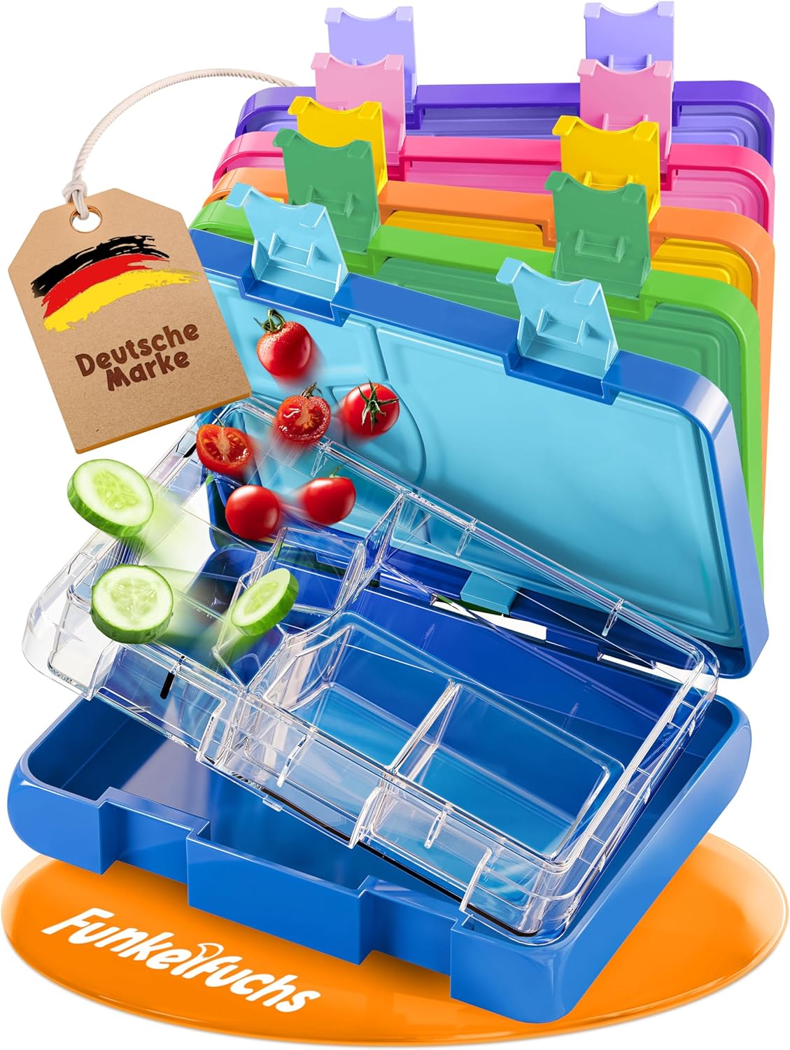 Funkelfuchs® - Lunchbox kinderen met vakverdeling - 800ml, blauw - Lunchbox maanlicht, groot - Snackbox, snackbox, broodtrommel, maaltijdbox, bentobox kinderen - voor school, crèche en kinderdagverblijf