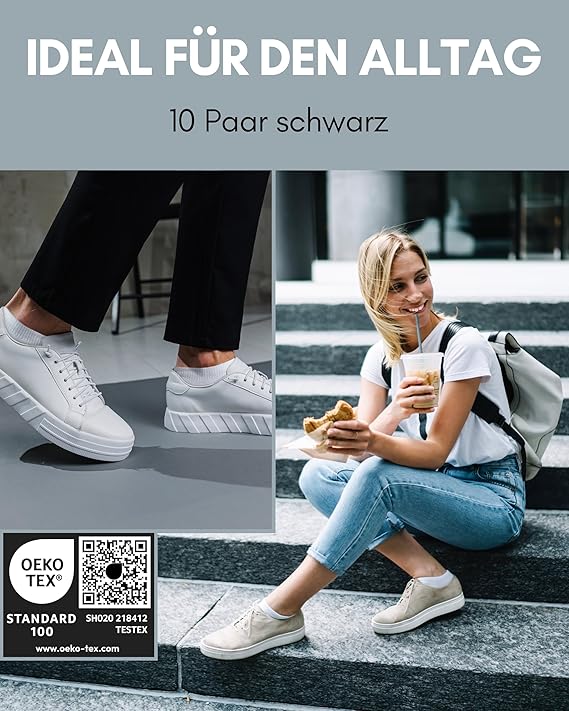HELDENWERK Sneaker Sokken – Trainersokken voor Dames & Heren – Ademend Katoen & Anti-Zweet – Unisex Sportsokken – 10 Paar Zwart – Maat 35-38