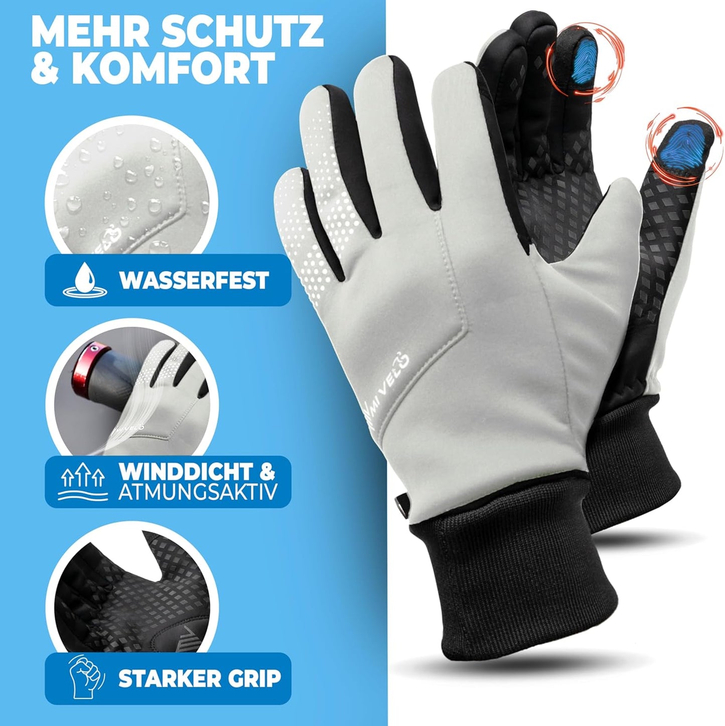 MIVELO Fietshandschoenen VELORIDER - Wind- en Waterdicht - Werkt met Touchscreens - Reflecterend - Maat M