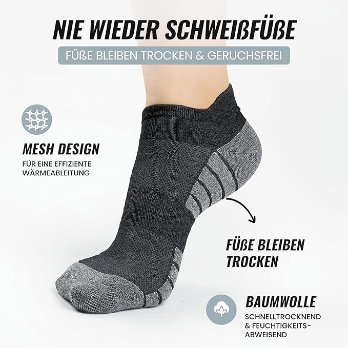 Heldenwerk Sneakersokken voor dames en heren 10 paar - Korte sportsokken met ademend katoen - Unisex hardloopsokkenset - Maat 43-46