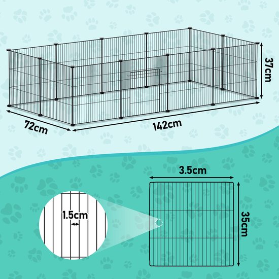 Konijnenren Puppyren 12 Panelen Zwart DIY Huisdierenren 35x35cm voor Binnen