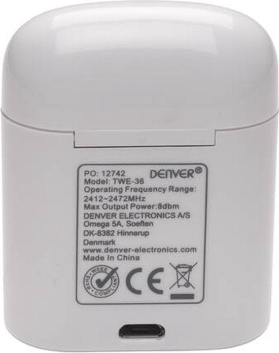 Denver Draadloze Oordopjes met Oplaad Case - Earbuds Wireless - Bluetooth - TWE36 - Wit