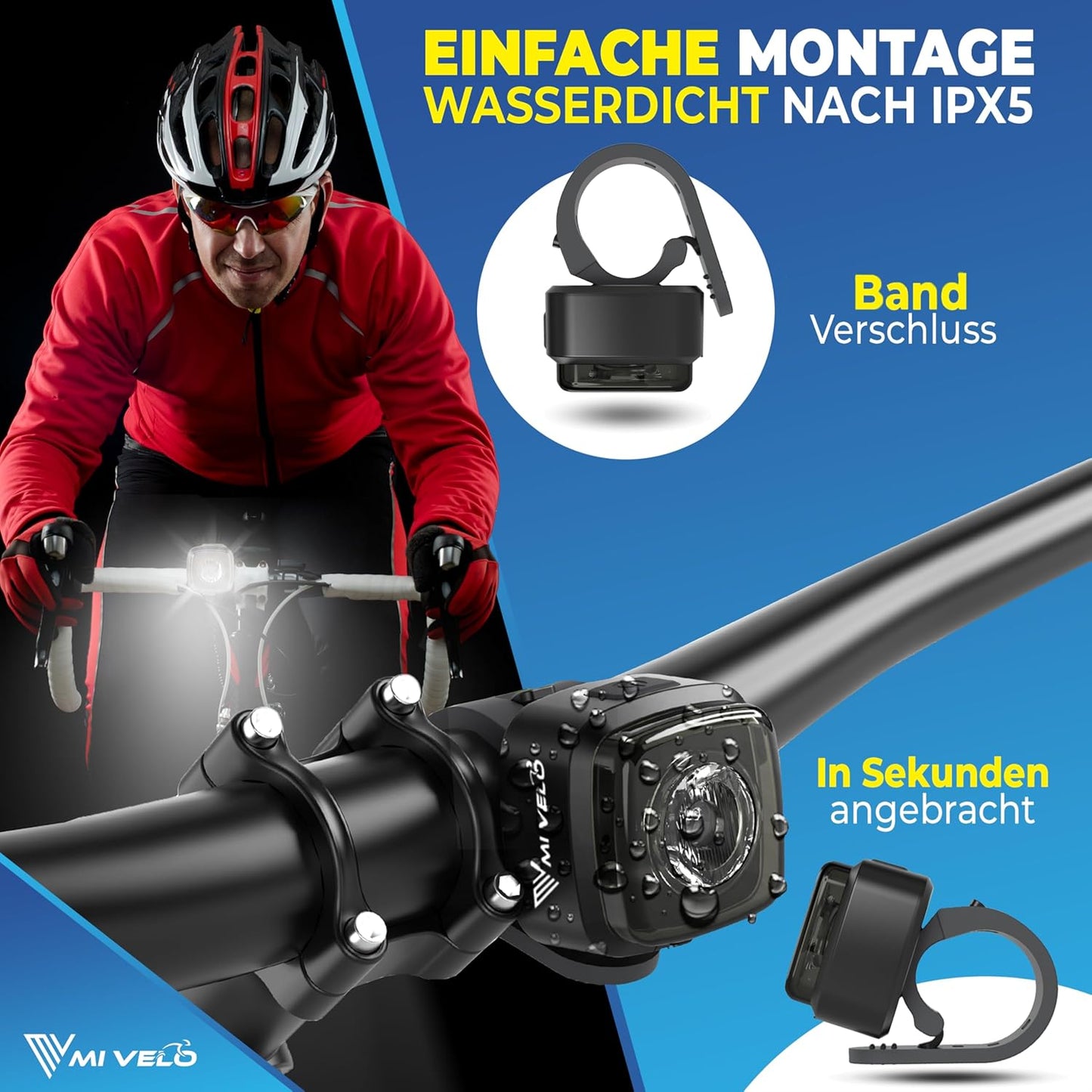 Mivelo Fietslampenset – LED Voor- & Achterlicht – USB Oplaadbaar – Waterdicht