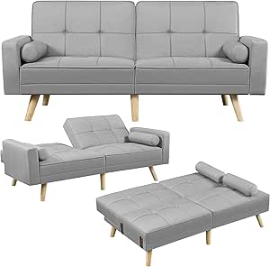 Yaheetech Slaapbank Lichtgrijs – 3-in-1 Inklapbare Bank met Verstelbare Rugleuning – Ligoppervlak 163 x 106 cm