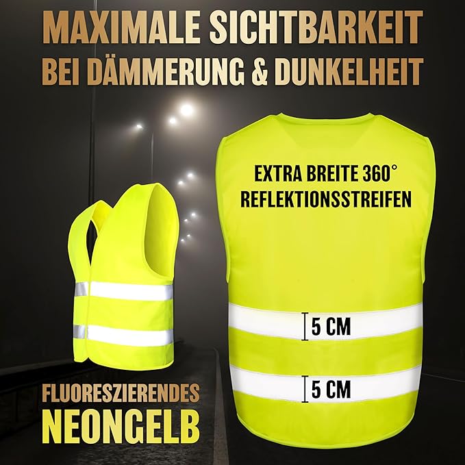 HELDENWERK Veiligheidsvest voor Auto, Set van 2 Volwassenen – Reflecterend Fluorescerend Veiligheidsvest 2026 – Auto Vest, Pechvest, EU-Gecertificeerd