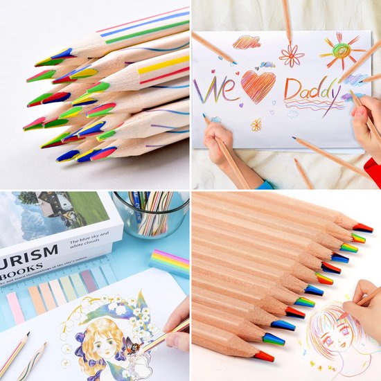 Partizzle 30x Regenboog Kleurpotloden Set - Potlood Uitdeelcadeautjes - Grabbelton Knutselen Traktatie Cadeautjes - Creatief Leren Tekenen & Kleuren - Voor Kinderen en Peuters / Volwassenen