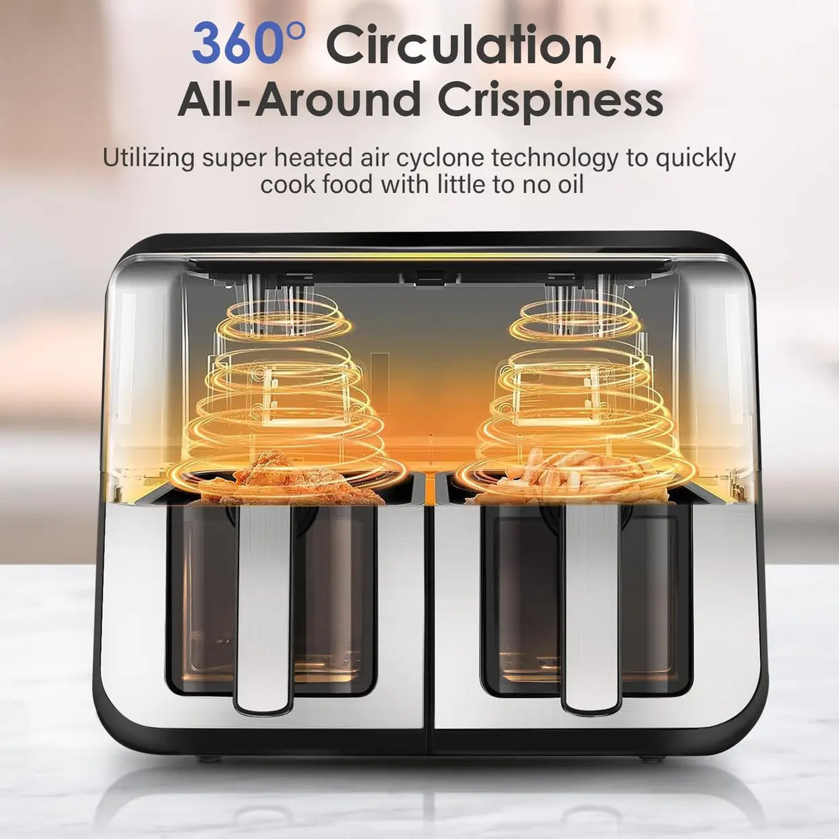Oyajia Dual-Zone Airfryer met Onafhankelijke Temperatuurregeling - Digitaal Touchscreen - 4.5 L - Zwart