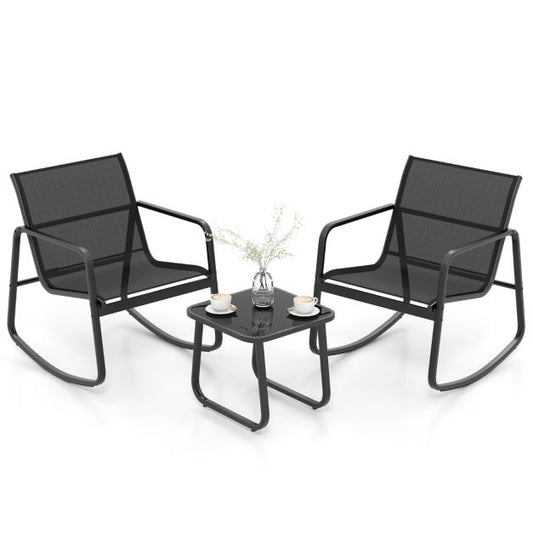 Coast 3-Delige Schommelset Balkonset met 2 Stoelen - 72x61x80 cm - Tafel - 44x44x40 cm – Zwart – Tuinmeubelset met Zachte Schommelbeweging
