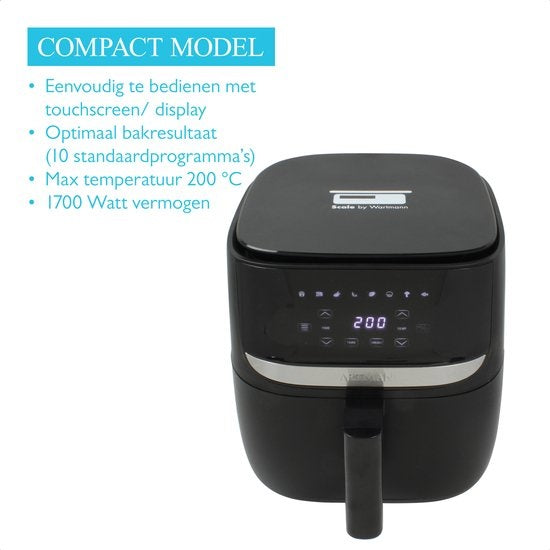Wartmann WM 2203AF, Keramische Airfryer / heteluchtfriteuse, 5,7 liter, weegschaalfunctie, PFAS-vrij, zwart