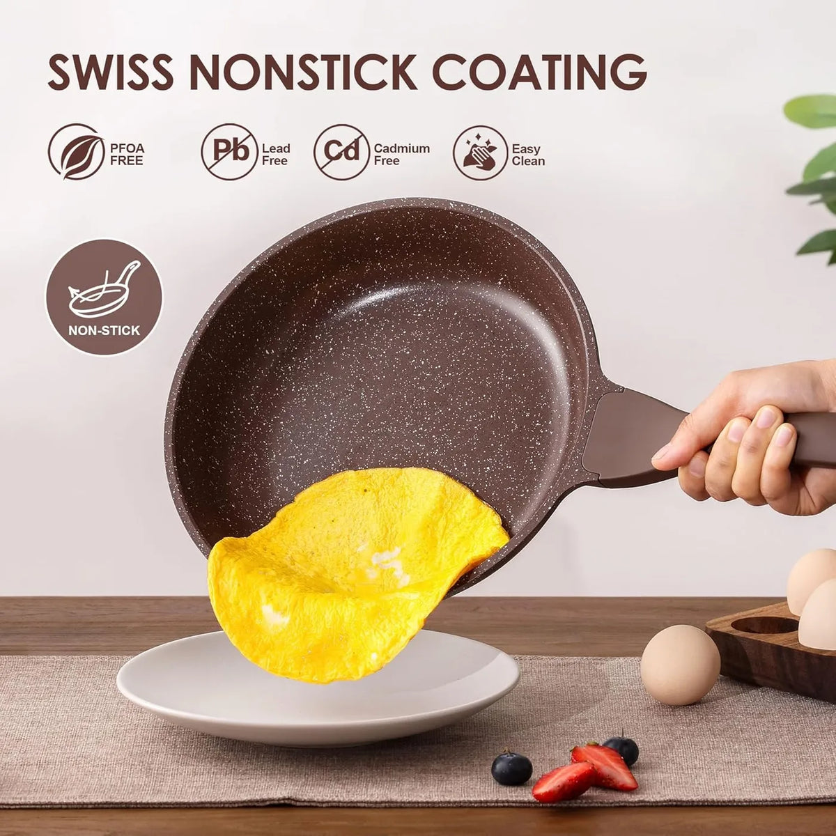 SENSARTE Antiaanbak Pannenset 13-Delig - Toffeebruin - Graniet Coating, PFOA-Vrij