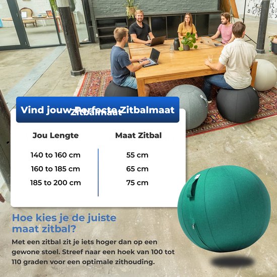 Backerz Zitbal 65 CM - Zitballen met Hoes Linnen - Ergonomische Bureaustoel Kantoor en Thuis - Luxe Yoga Bal - Groen