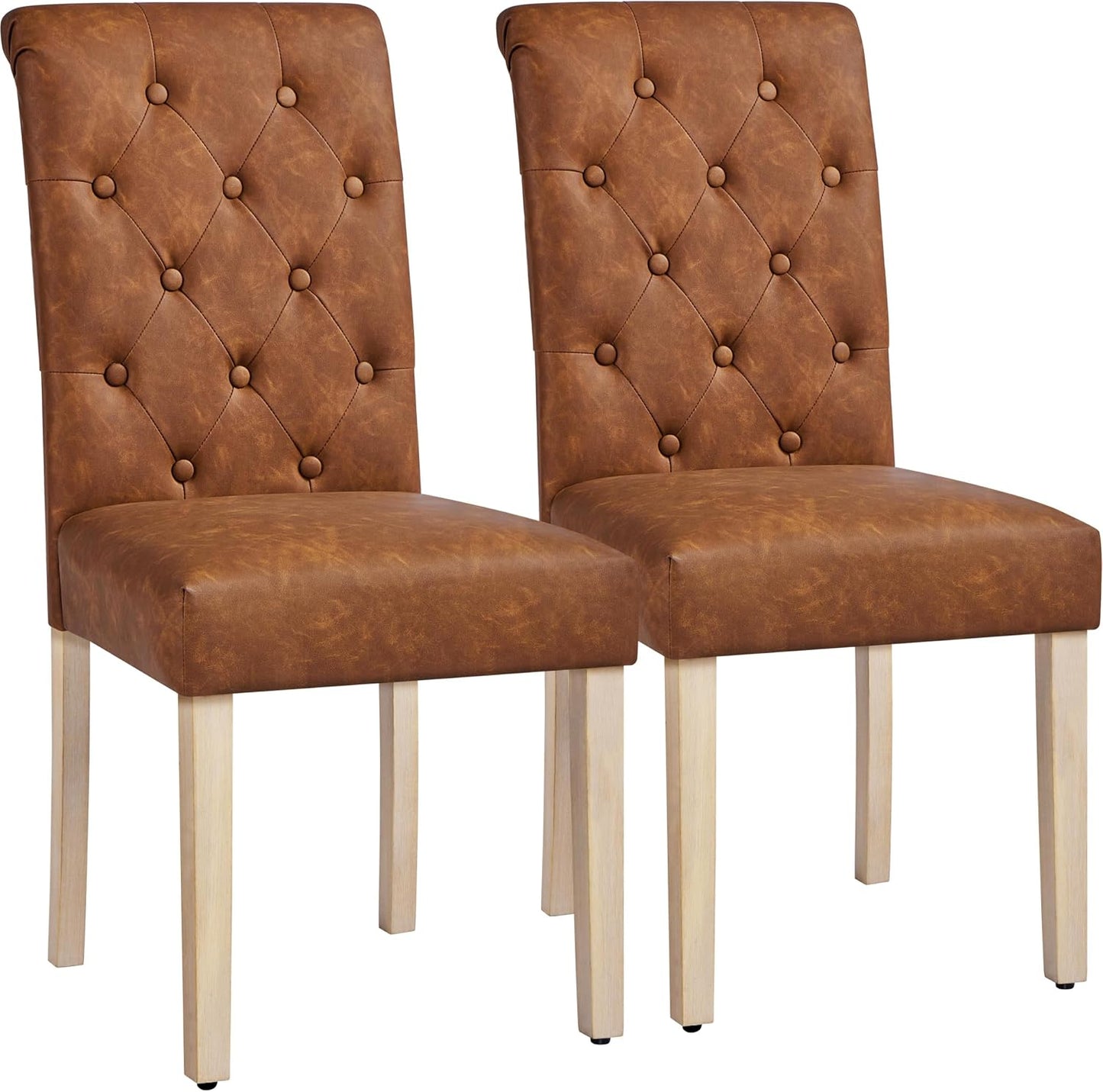 Yaheetech Eetkamerstoelen Set van 2 – Gestoffeerde Keukenstoelen met Hoge Rugleuning – 62 x 45,5 x 98,5 cm – Bruin