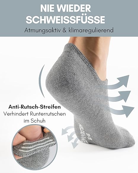 HELDENWERK Voetjesokken 35-38 – 10 Pairs Invisible Trainer Socks – Ademend & Comfortabel – Mixpack 2x Grijs, 2x Wit, 6x Zwart – Unisex