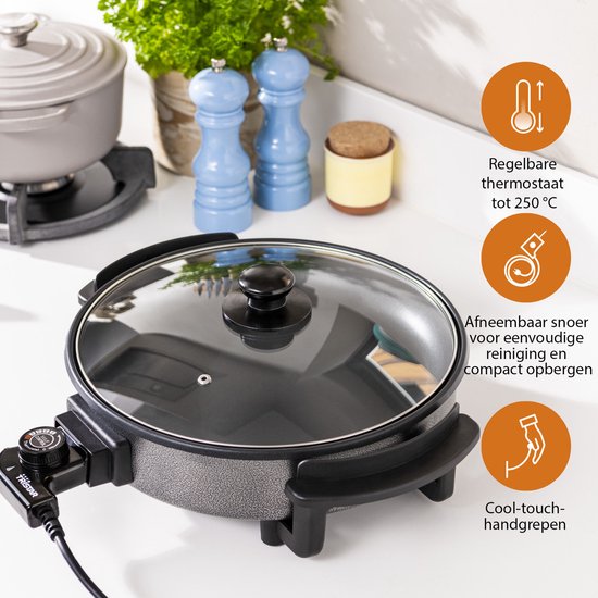 Tristar Elektrische hapjespan 1500W - PZ-2964 - Ø40cm Deksel - Maximale temperatuur 280⁰ C - PFAS-vrij