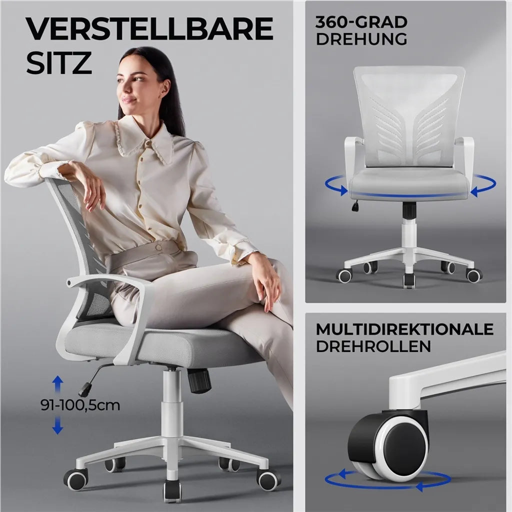 Yaheetech Bureaustoel - Ergonomisch - Lichtgrijs - Verstelbaar