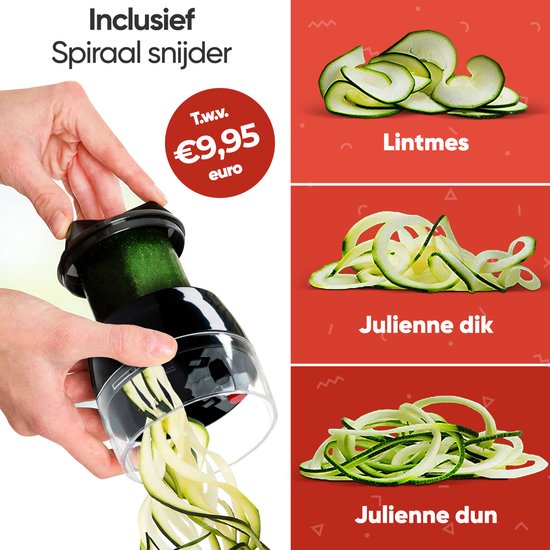 Stosh Mandoline - Groentesnijder - Uiensnijder - Spiraalsnijder - Frietsnijder - Rasp - 6-delig - Zwart - RVS - BPA vrij