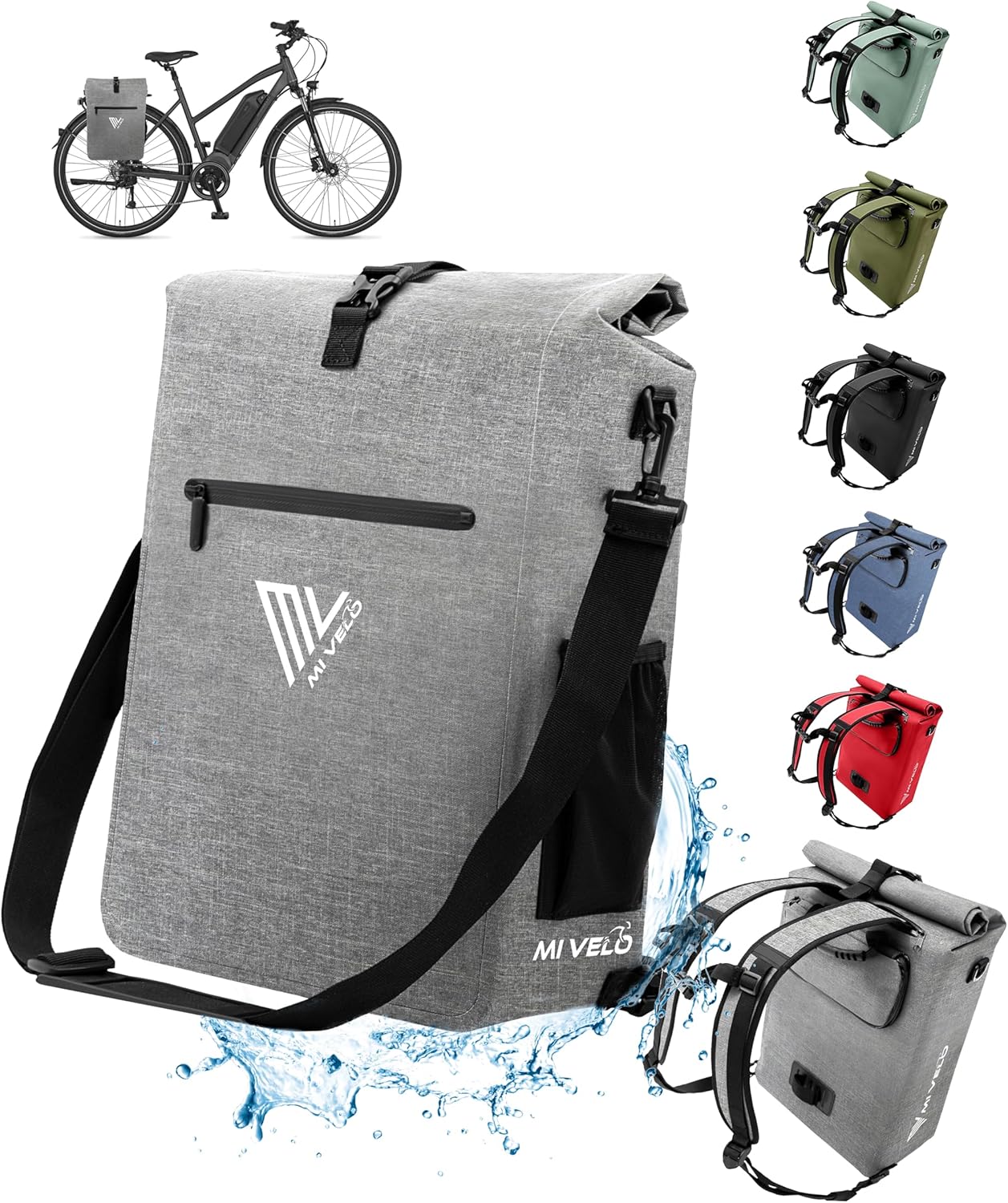 MIVELO 3-in-1 Waterdichte Fietstas voor Bagagedrager - PVC-vrij - Grijs - 25 L