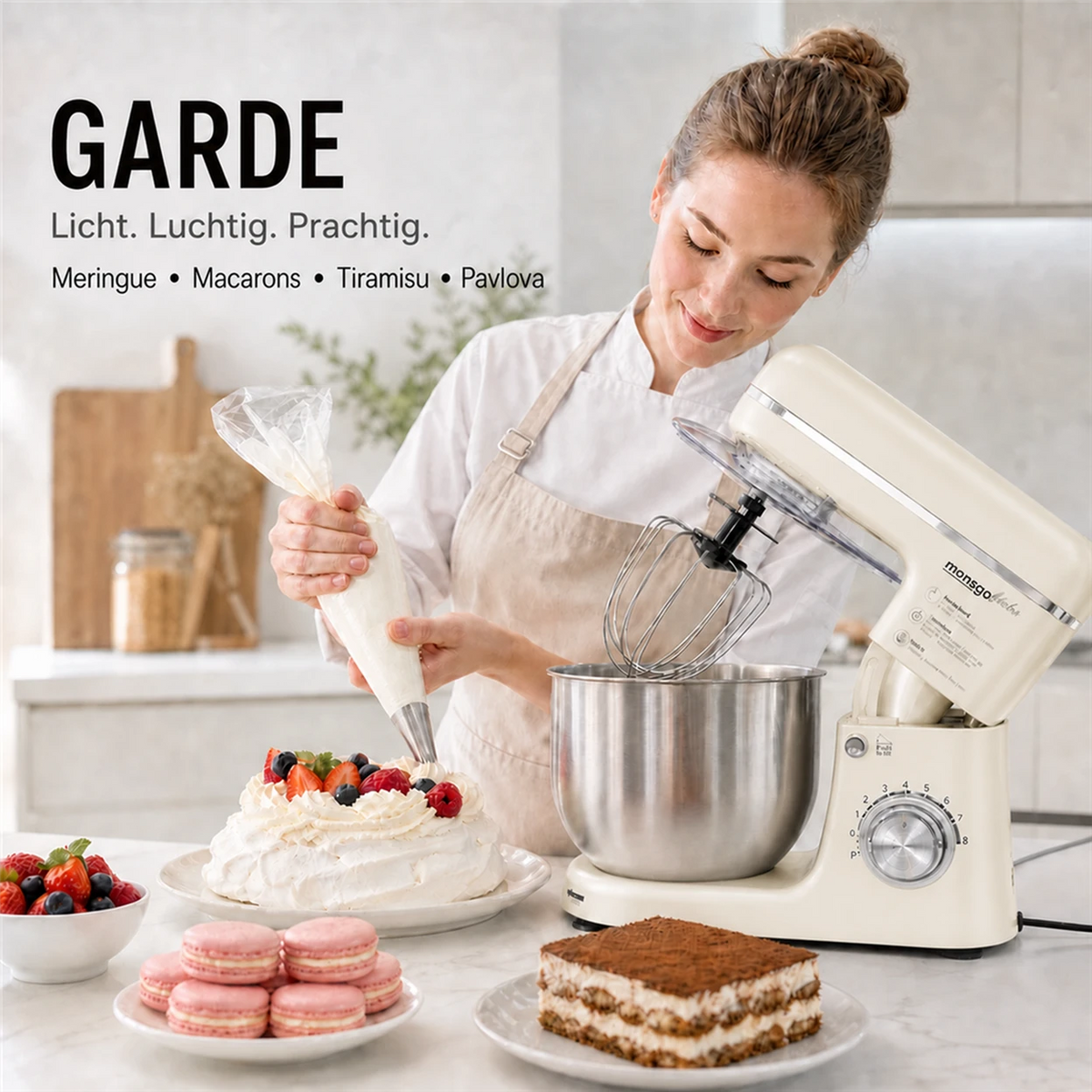 MONSGA SM100 keukenmachine - 1000 W - 5 L mengkom - crèmewit